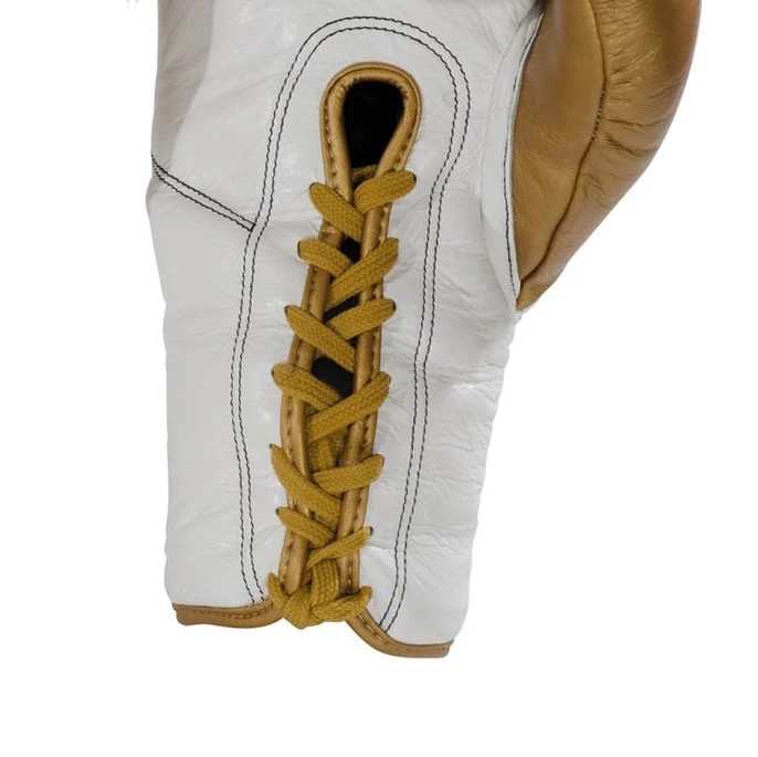 Top Quality Professional White Gold Horse Hair Leather Boxing Gloves For Fight