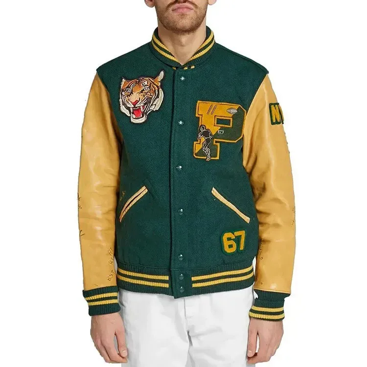Drop Shoulder Varsity Jacket Oversized Vintage Letter Chenille Embroidery Letterman Varsity Jackets For Men
