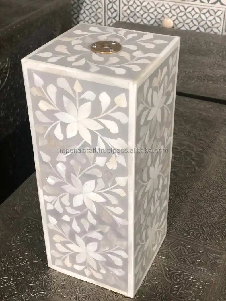 new hot selling bone inlay sky blue table lamp best floral design rectangle lighting lamp for home and hotels