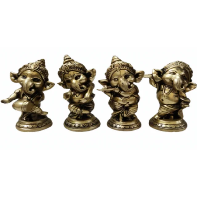 Small Lord Ganesha Brass Statue for Home and Office Gifts Furniture Desk Table Entrance Ganesh Figurine Hindu Elephant God Deity