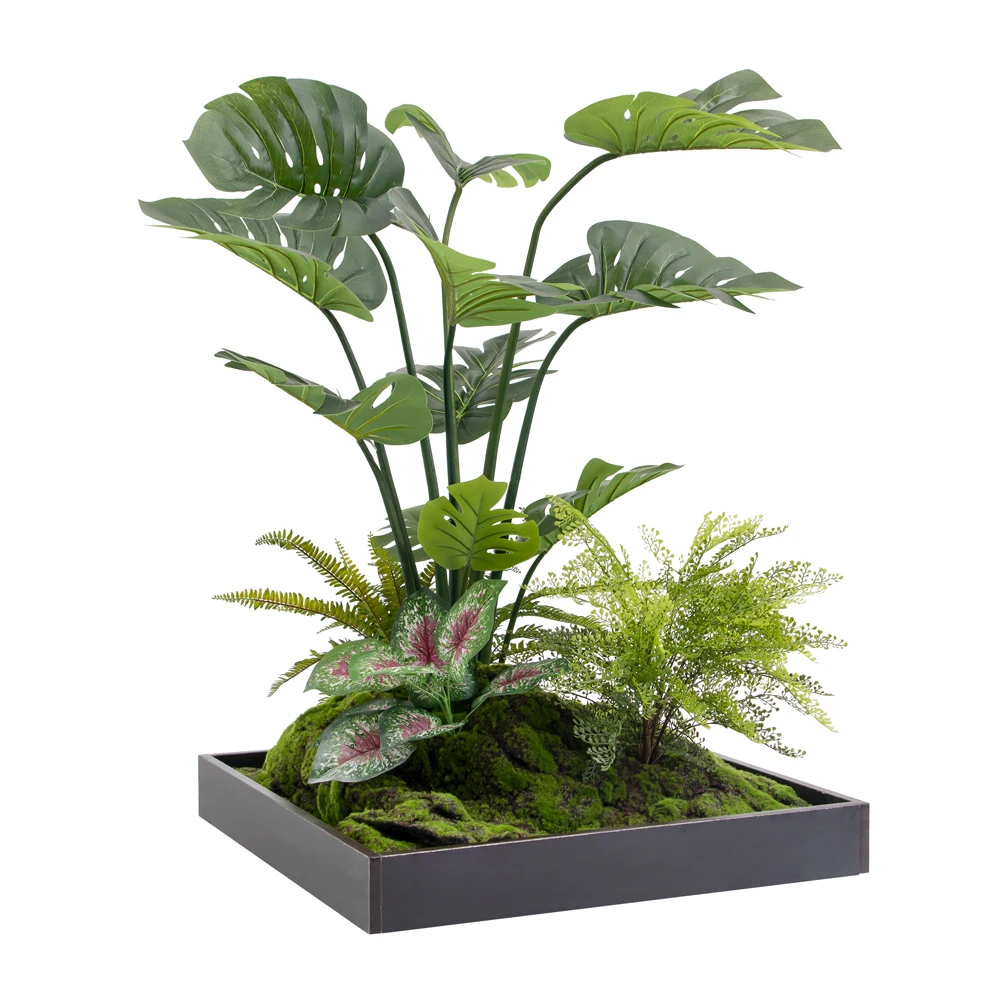 Shein Wholesale Fake Big Bonsai with Planter Faux Plant for Combination Landscape Silk Leaves Artificial Turtle Tree