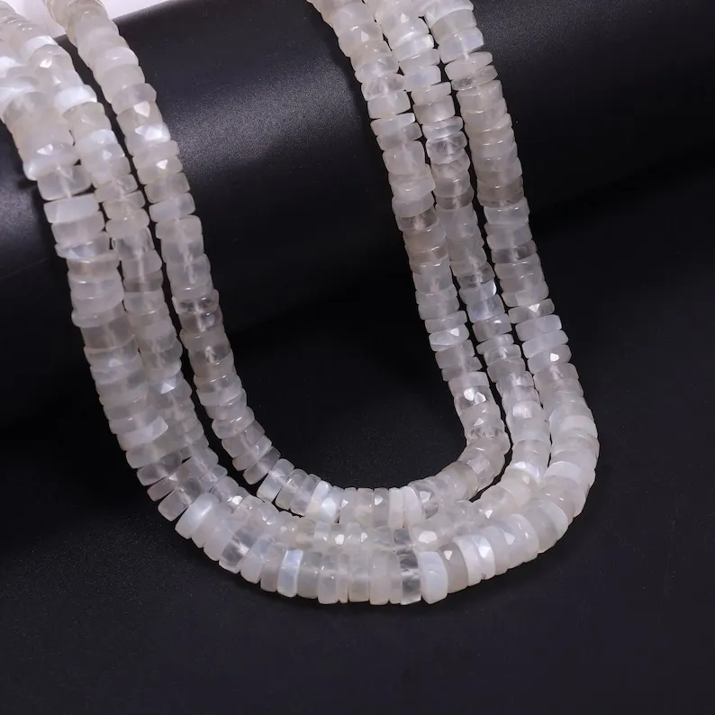 Natural White Moonstone Faceted Heishi Tyre shape Loose Gemstone Beads 6-7mm Flat Wheel Beads For Jewelry Making by Manufacturer