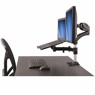 Full Motion Articulating Desk-Mount Monitor Arm with Laptop Stand for Dual-display Workspace and Increase Productivity