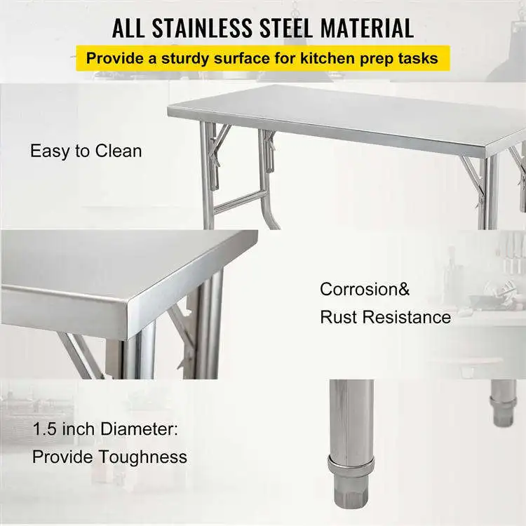 Foldable Stainless Steel Preparation Table Commercial Kitchen Table Kitchen Dining Table Workbench