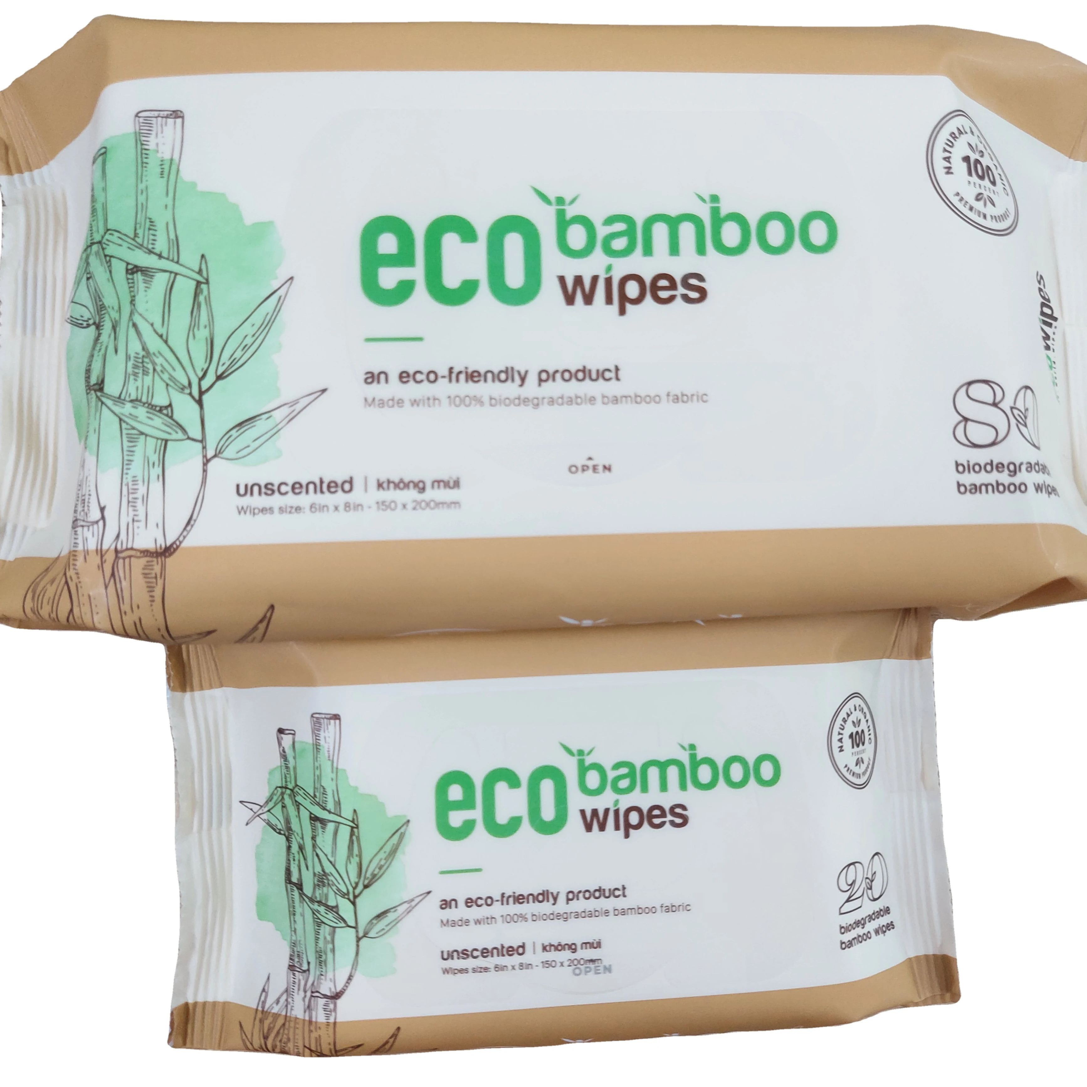 ECO BAMBOO WIPES 80 SHEETS Non-woven bamboo Sanitizing Baby Wipes High Quality From Vietnam