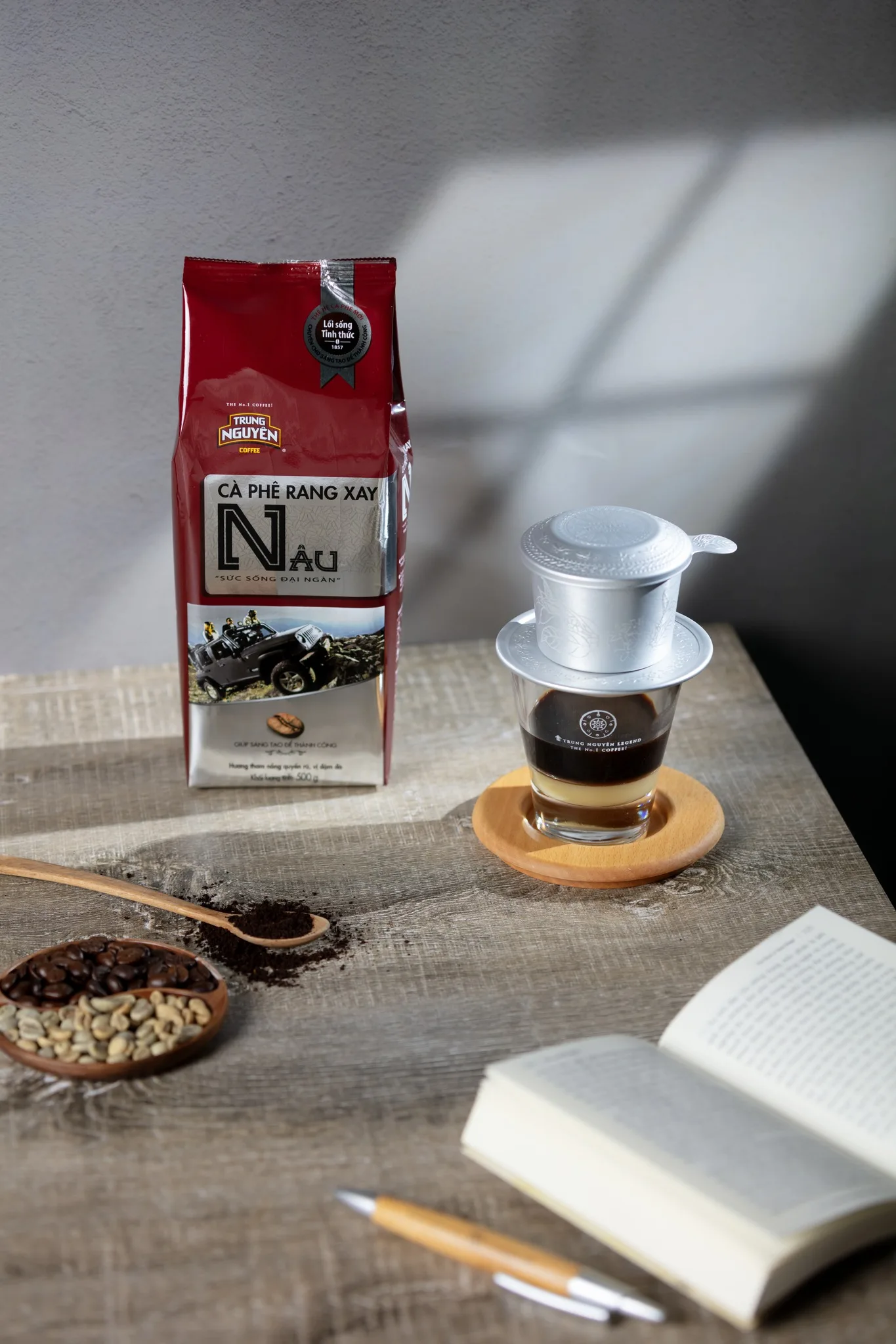 Best Flavored Raw Coffee Beans Trung Nguyenn Vitality Coffee (Brown) bag 500gr Vietnamese traditional roasted and ground coffee