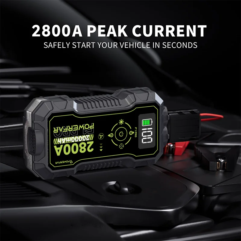Powerfar capacitor emergency starter 4 in 1 portable emergency starter 2800A portable starter and tire inflator with air pump