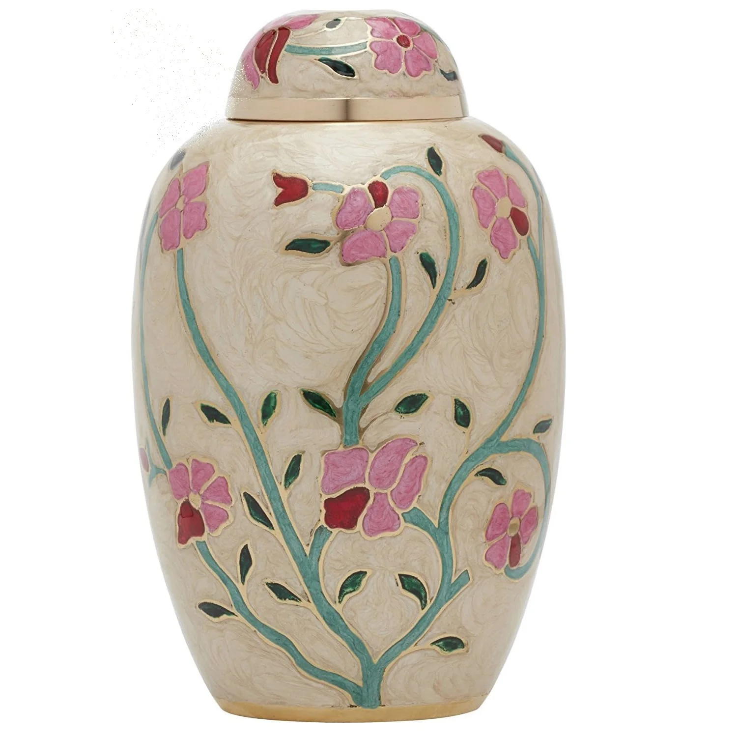 Cremation Urn  Flower Funeral Urn for Human Ashes Burial urn with Lacquer Finish 100% Brass  Flora Cream Available In Low Prices