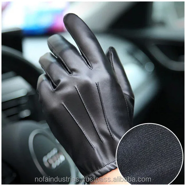 Men Thin Style Driving Leather Men Gloves Non-Slip Full Fingers Palm Touchscreen Long Keeper Fashion Black PU Leather Gloves