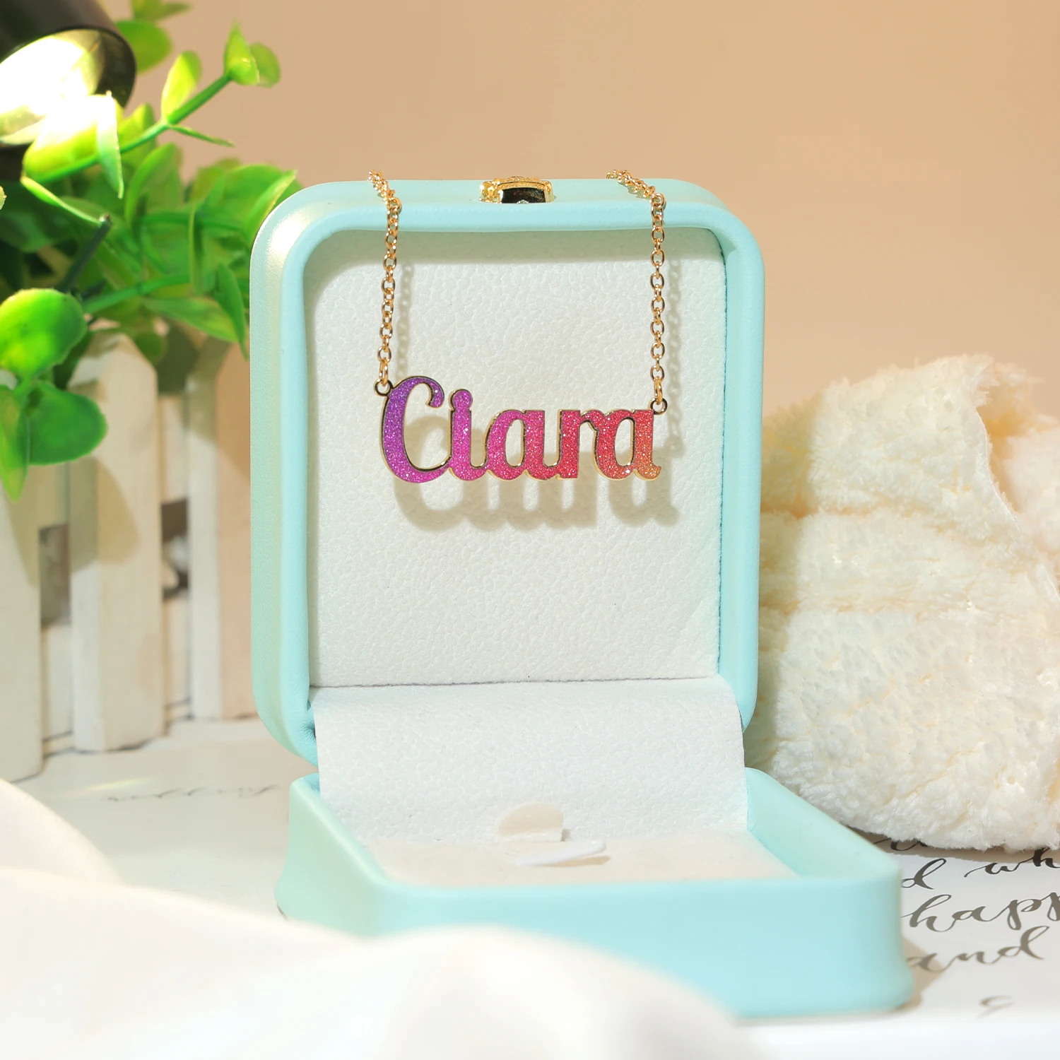 Wholesale name necklace Women Hip Hop Jewelry with beautiful colorful sticker 18K gold plated good gift for family