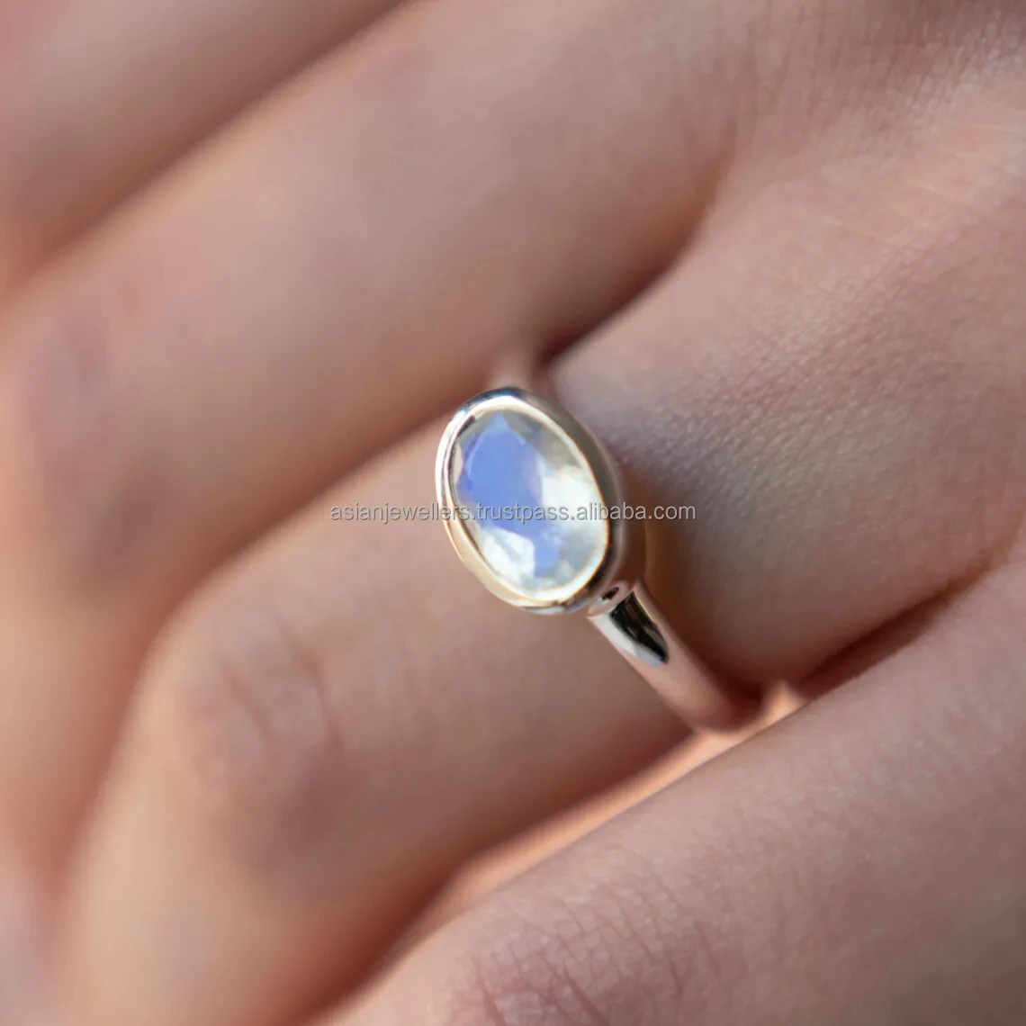 Natural Moonstone 925 Sterling Silver Ring in Gold Vermeil Engagement Wedding Anniversary Gift for her