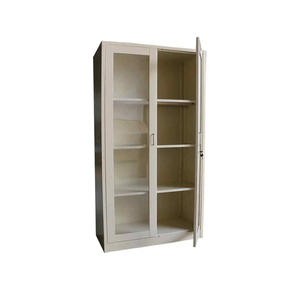 Cheap Price Modern Iron Cupboard Office Furniture 2 Glass Door Metal File Cabinet with Swing door Cabinet