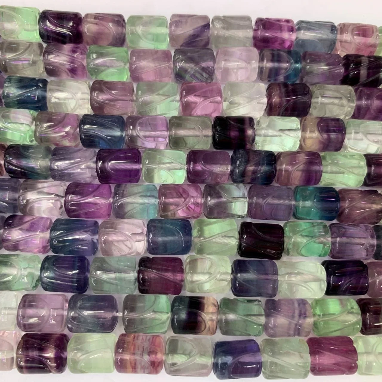 Premium Carved Tube Fluorite Beads Bracelet beads Wholesale Crystal Tube Fluorite stone beads