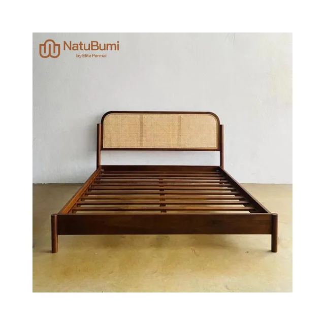 Special Price Hasna Bed Solid Teak Wood with Woven Natural Rattan Ideal for Cozy Bedroom Settings and Elegant Home Decor