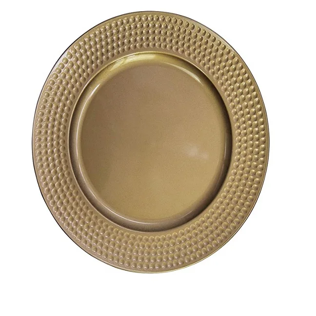 Copper Color Hammered Metal Charger Plate Wedding and Party Decoration Food Serving Plate Wholesale Clear Beaded Charger Plates