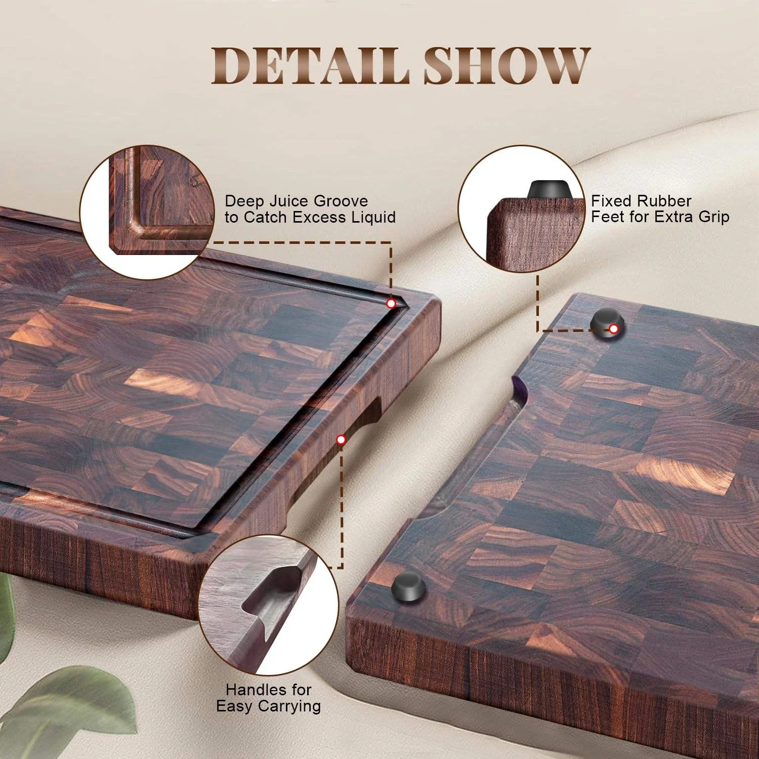 Multifunction Black Walnut Cutting Board for Kitchen Wooden Chopping Board with Juice Grooves