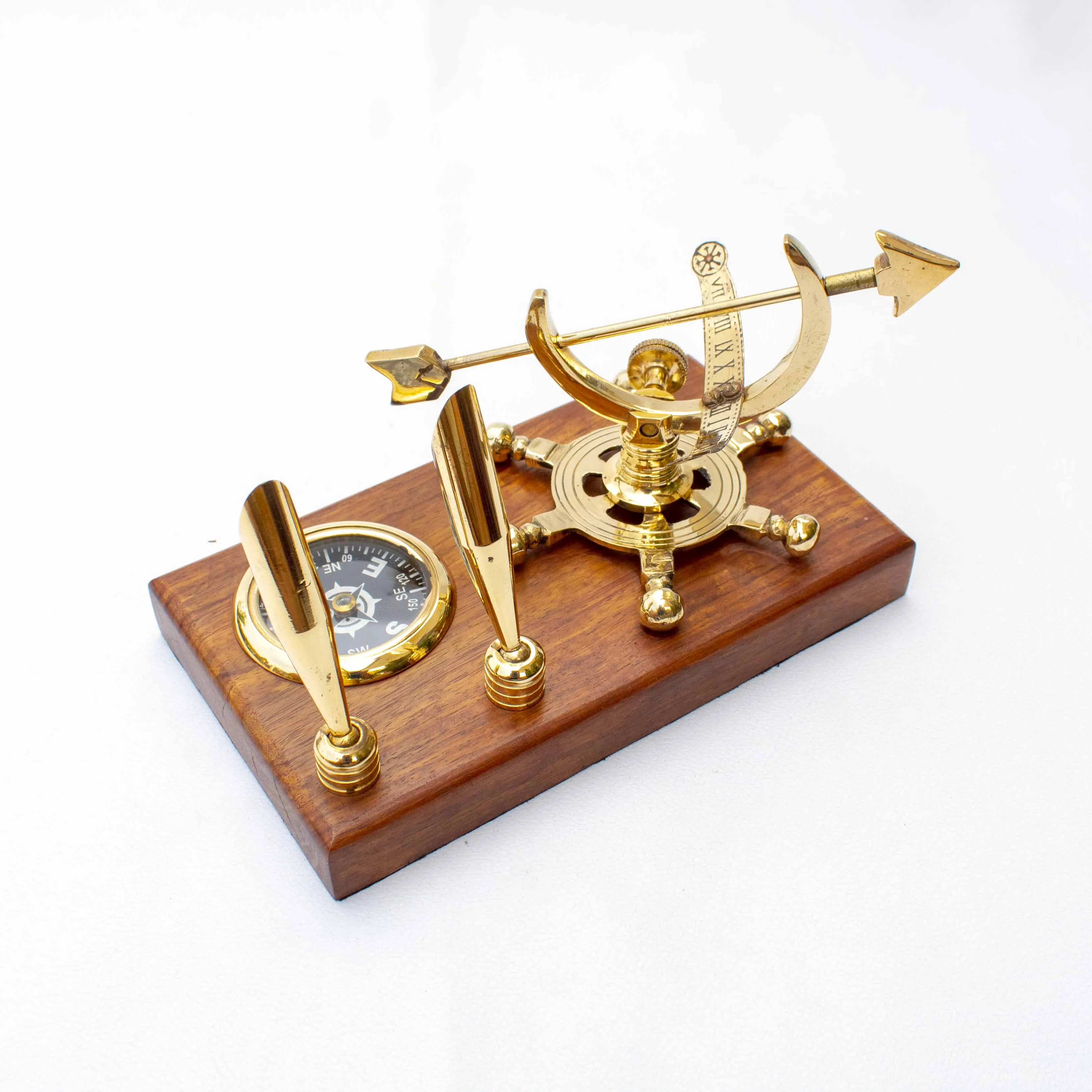 Brass Armilary sundial & compass pen holder