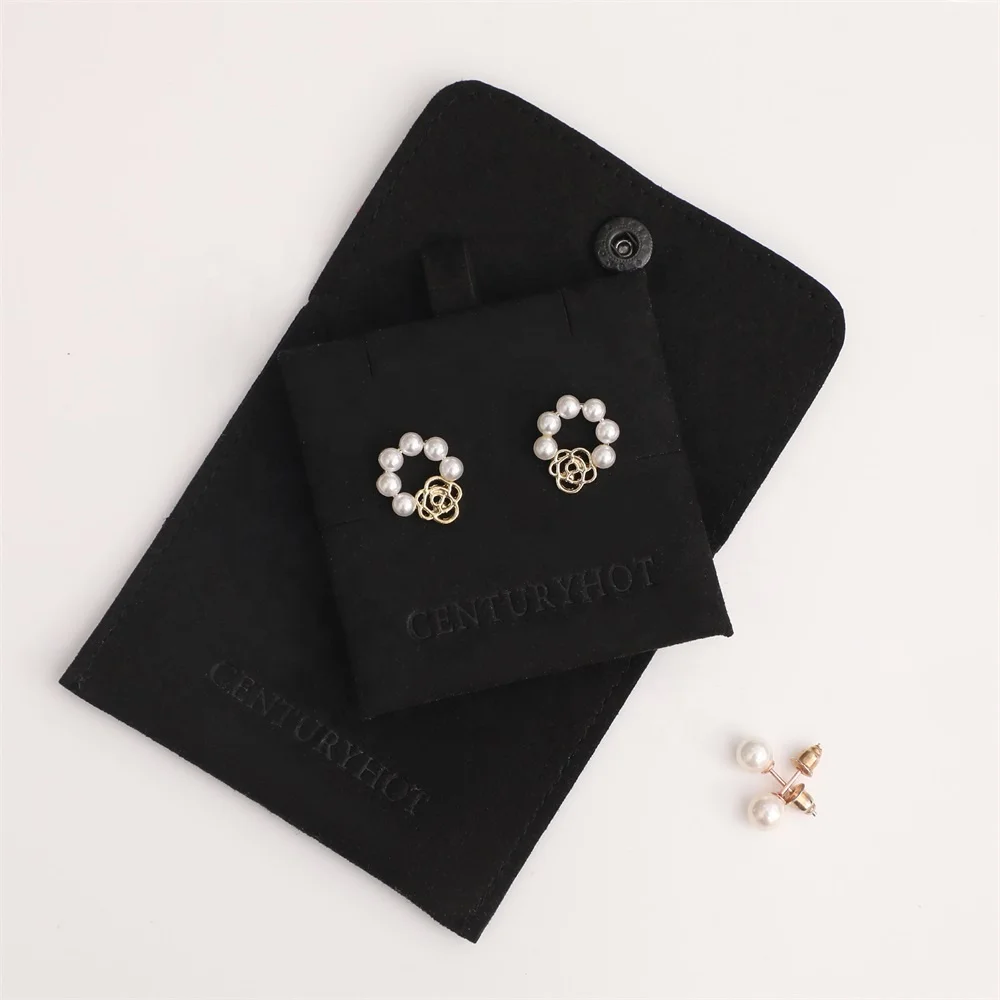 PUPPYSEW Black Microfiber Jewelry Bag With Logo High Quality Jewellery Pouch With Insert Gift Bag Velvet Pouch