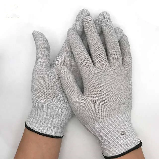Gray Tuba Conductive Massage Gloves Physiotherapy Electrotherapy Electrode Gloves