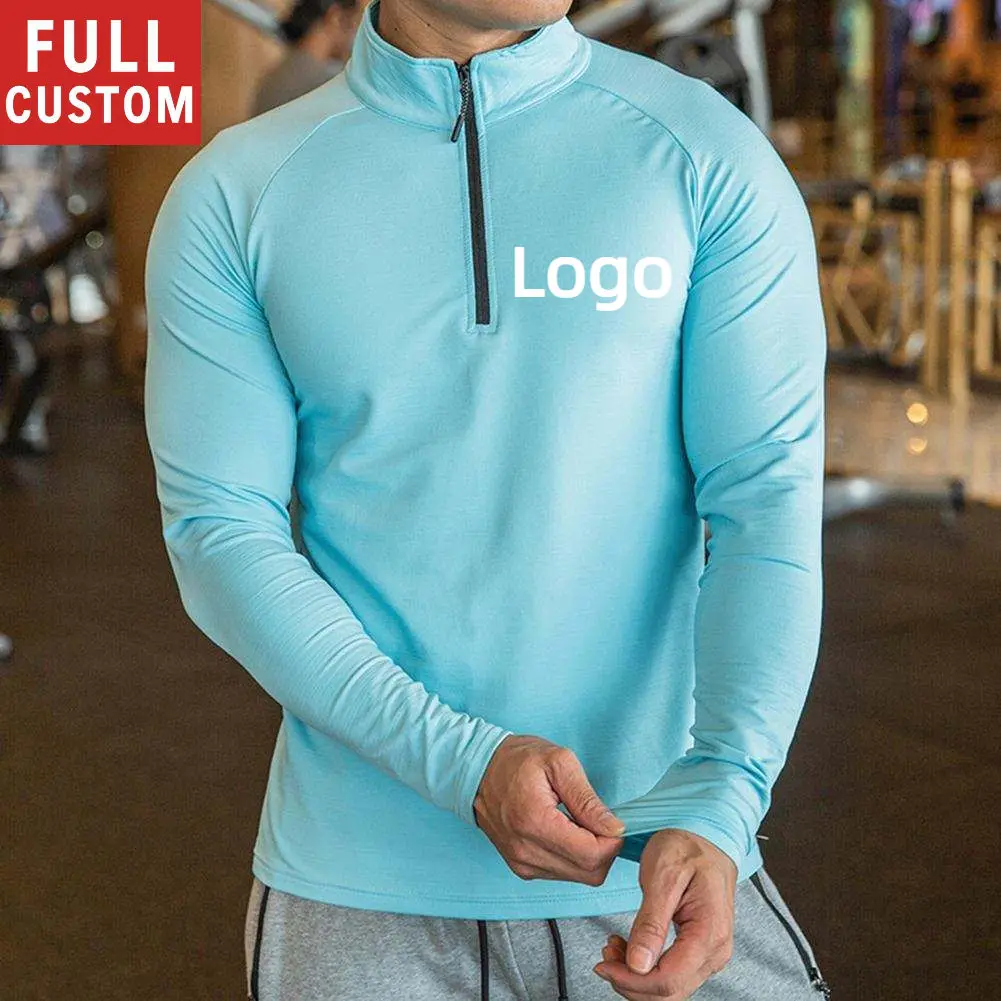 En Gros Musculation Formation Top Workout hommes demi zip compression manches longues sport sec fit gym t-shirts pour hommes