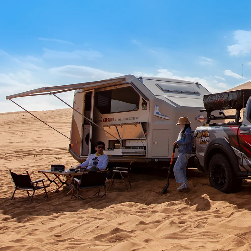 Extreme Design Full-sized Panel Body 4X4 RV Motorhome Fiberglass Toy Hauler Off-Road Camping Trailer With Kitchen