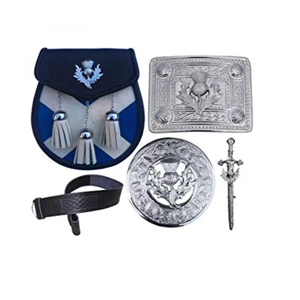 Scottish Full Dress Kilt Sporran Rabbit Fur Cantle Set Of 5 Buckle,Brooch top Hot sale