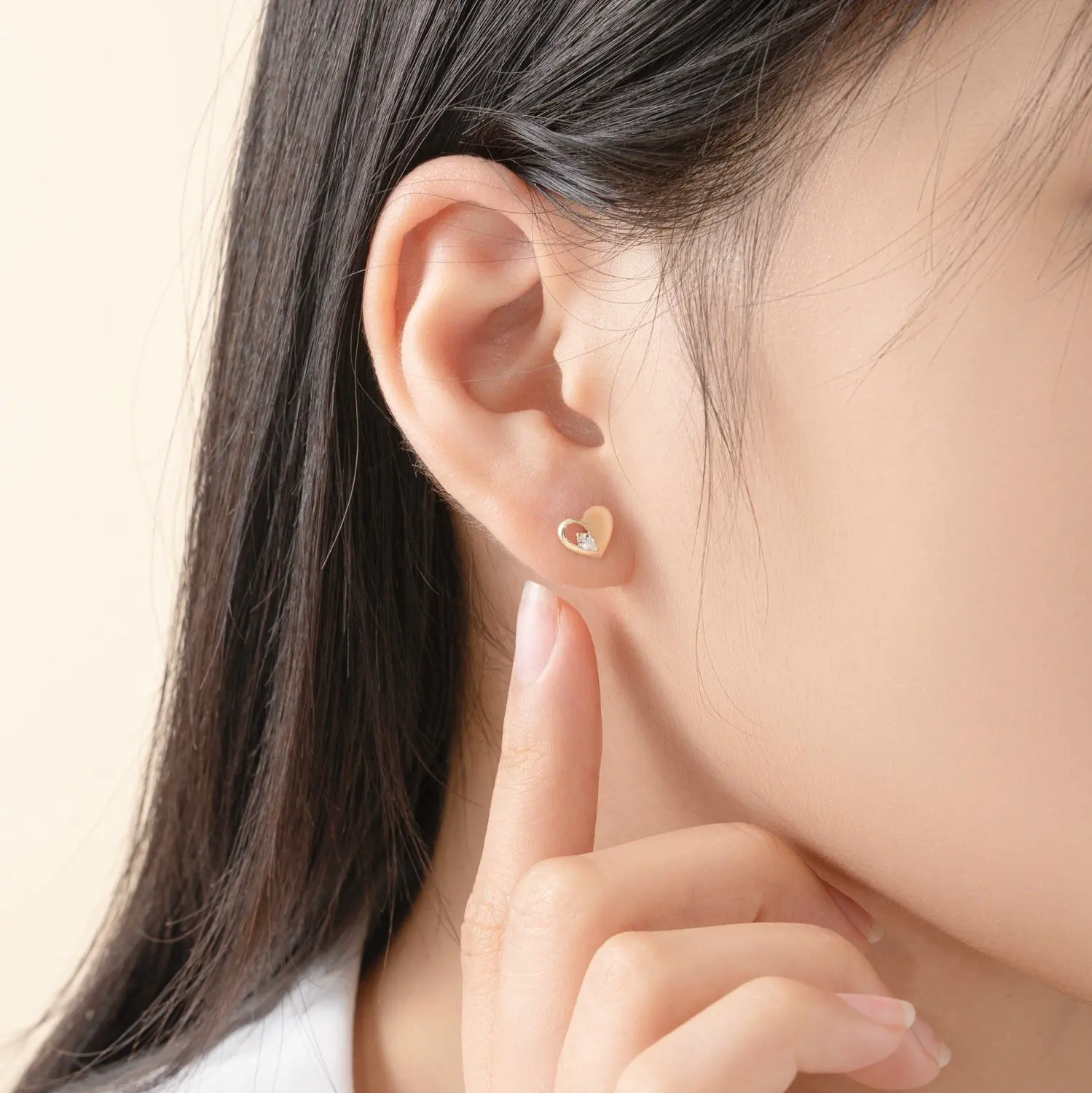 14K Gold Fine Jewelry Women Earrings Heart Shaped Wholesale With Cubic Zirconia Stone HTJ Brand Vietnam Manufacturer BT401