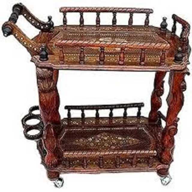 New Design Wood Serving Trolley with Wheels Usage Home and Restaurant Good Quality in Bulk