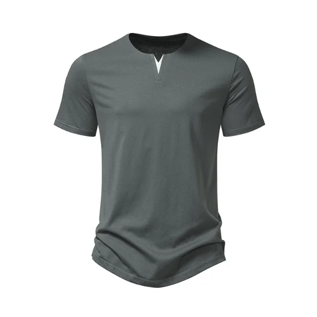 New Mens T Shirt Pure Color V Collar Short Sleeved Tops Tees Men T-Shirt Black drop shoulder T-Shirts Fitness Cotton men clothes