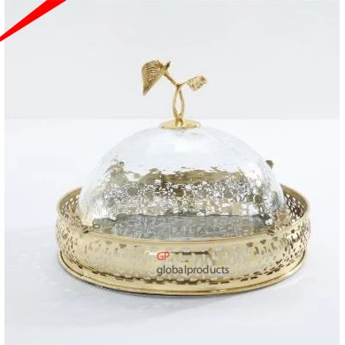 luxury decorative metal golden butterfly base cake stand with glass dome tabletop centerpiece cake stand