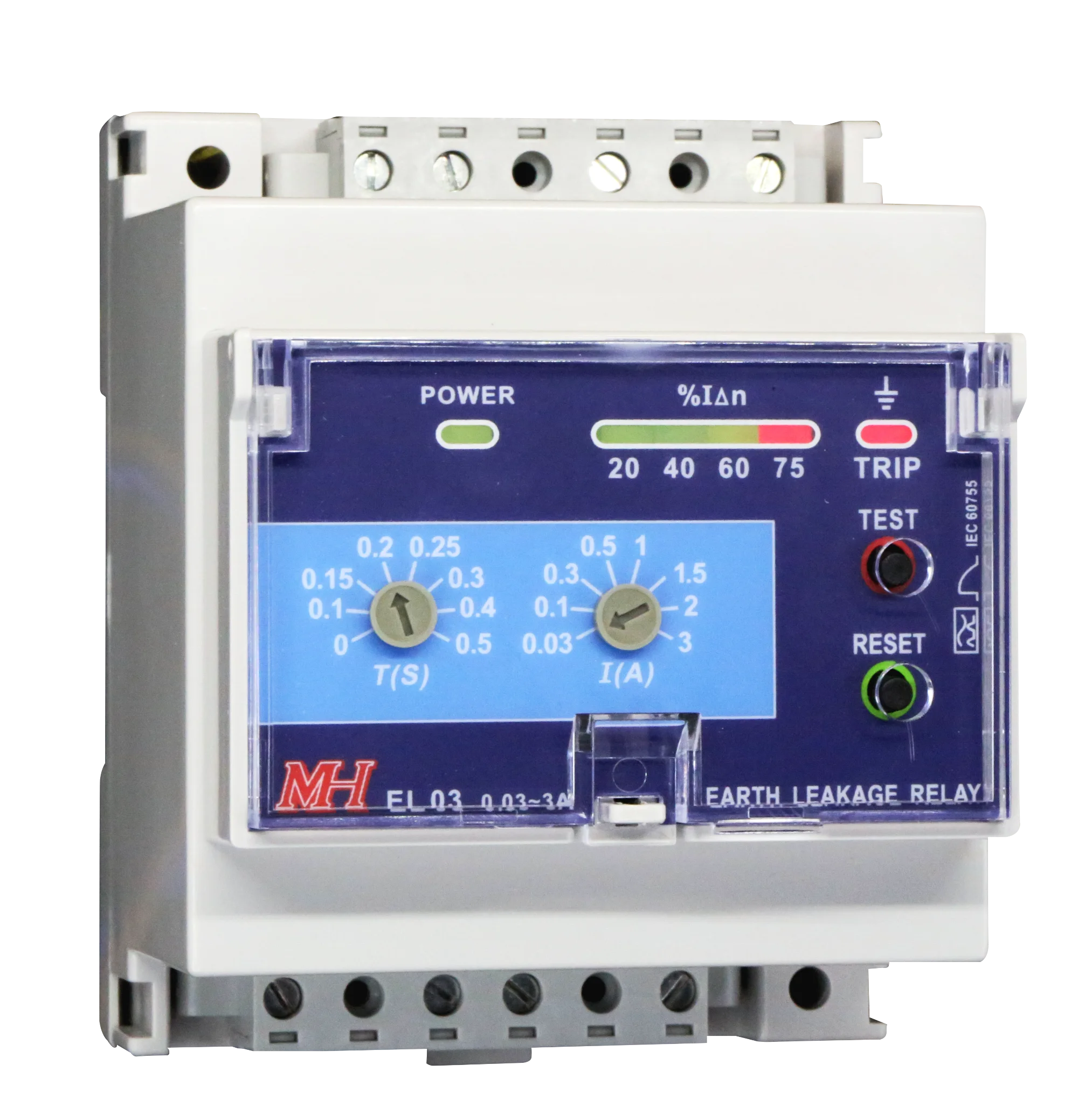 MH Earth Leakage Relay EL 03 & 10 & 30 Type A Residual Current Device with rated operating residual current from 0.03 to 30A