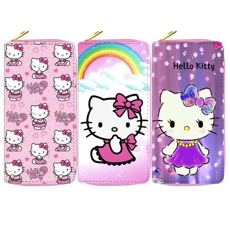 Hello KT cheap cute girl wallets Purple pink cartoon woman leather long money wallet for women