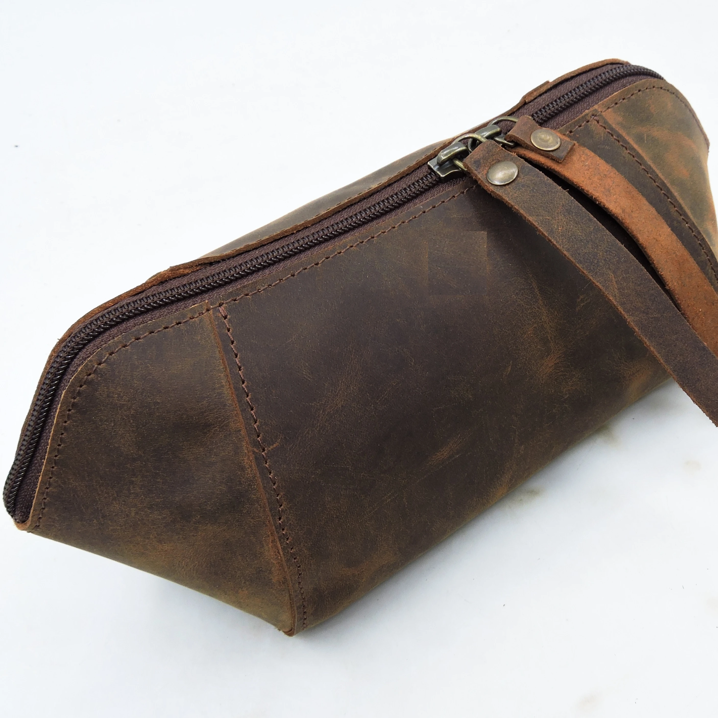 Customised Single Handle Toiletry Case Genuine Leather Makeup Pouch with Zipper Travel Featuring Pattern Grooming Cosmetics