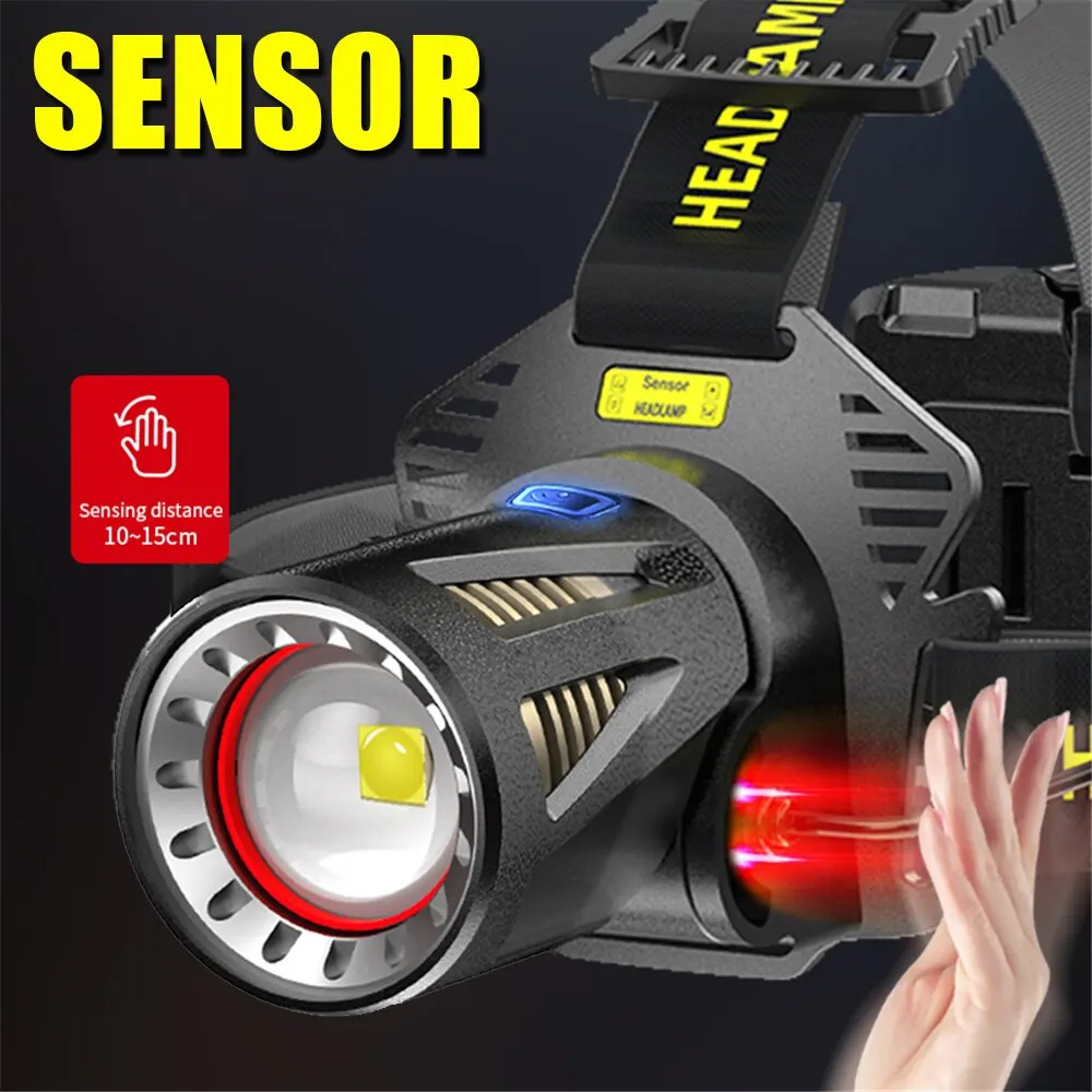 1000 lumen waterproof Head lamp light Type C 18650 ZOOM XHP360 Motion Sensor powerful LED Headlamp Rechargeable with power bank