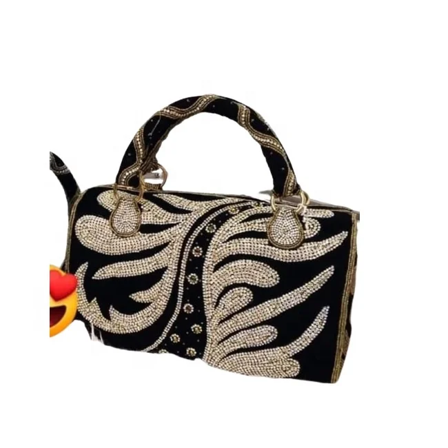 Black Base Gold Glass Beads Hand Purse Evening Shoulder Bag New Style Luxury Genuine Stylish Evening Purse Clutch Bag From India