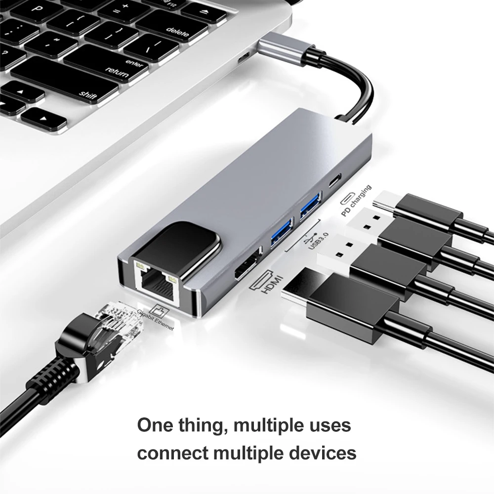 USB Hub with USB Type-C to HDMI Port, 5 in 1, 100 W