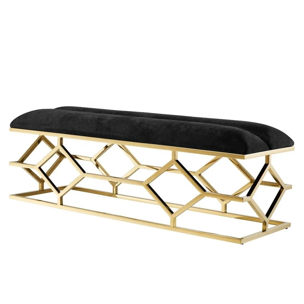 MRS WOODS Bench Seat For Living Room Gold Black Modern Luxury Bedroom Bench Upholstery Ottoman