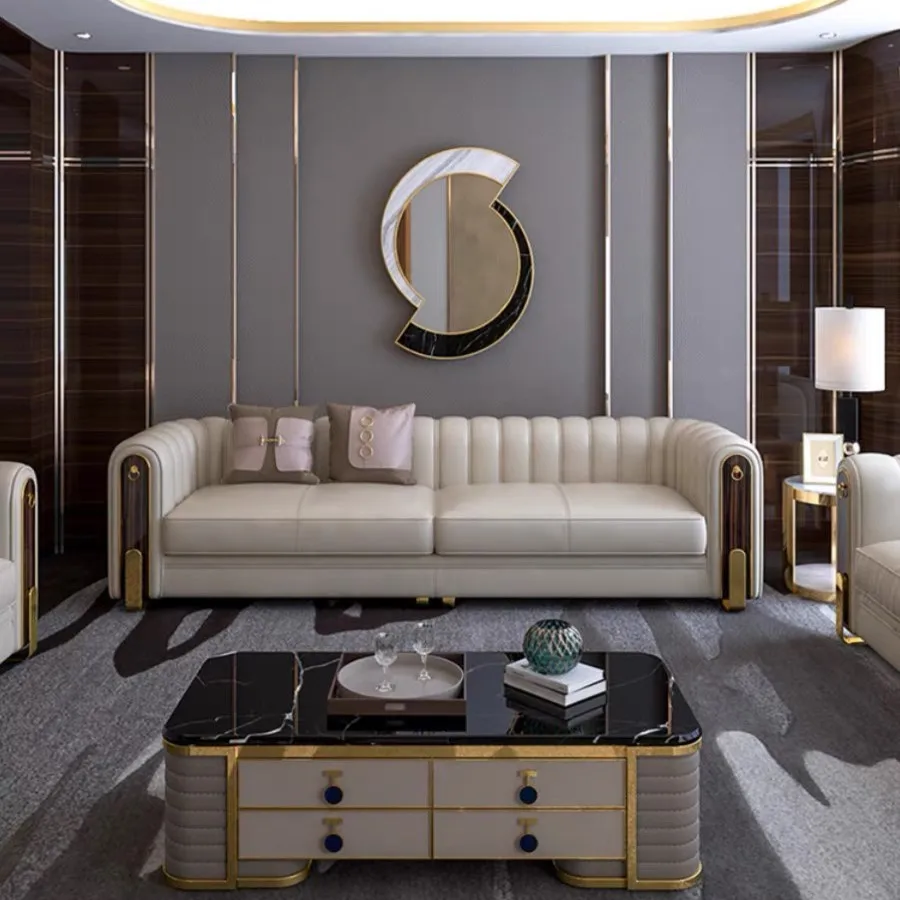 Premium Italian Leather Luxury  Sofa Set for Sophisticated Living Room Interiors Elegant Design Quality and Luxurious Comfort