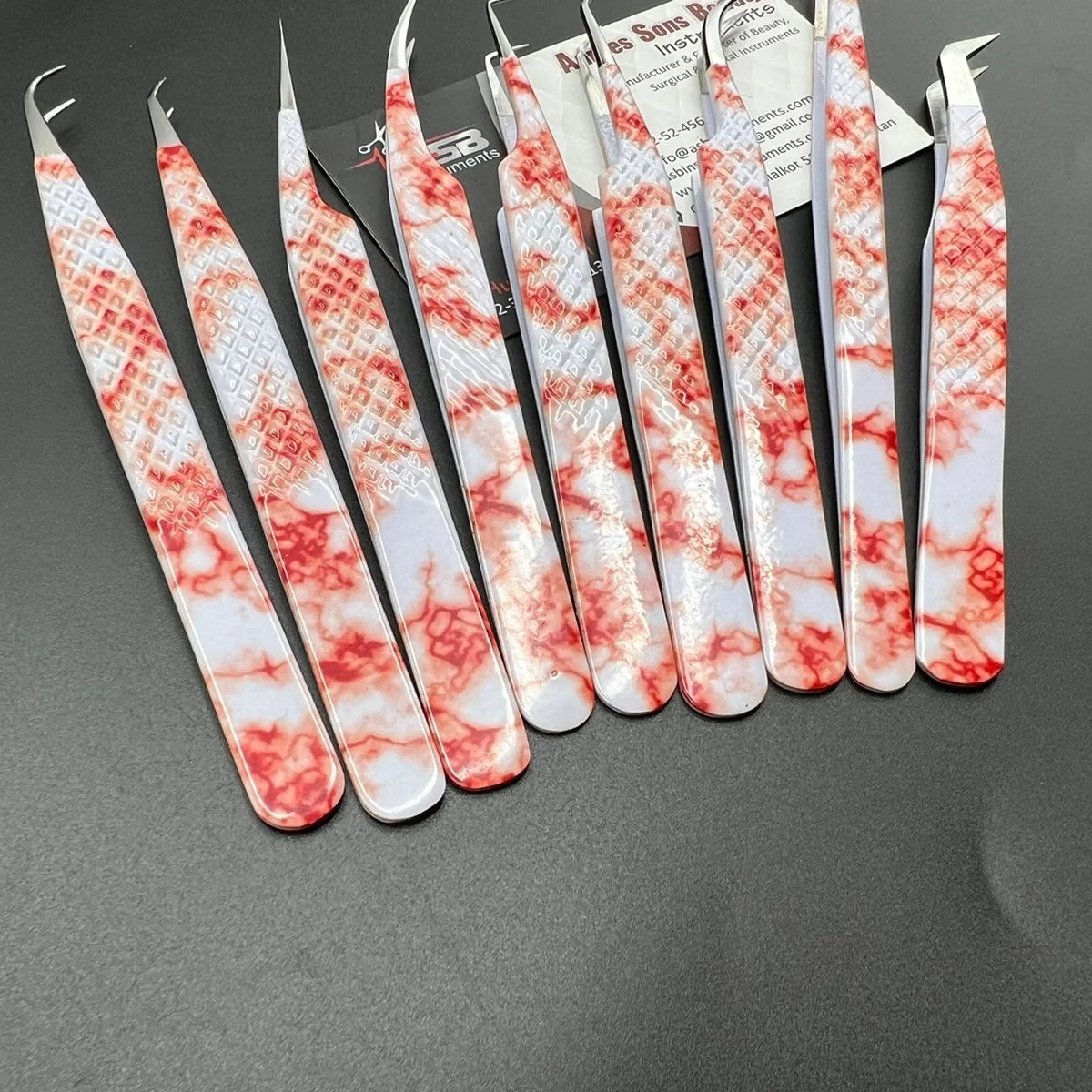 Marble Paper Coated Sustainable Stainless Steel High Quality Anti Static Eyelash Extension Tweezers Custom Logo Lash Tweezers
