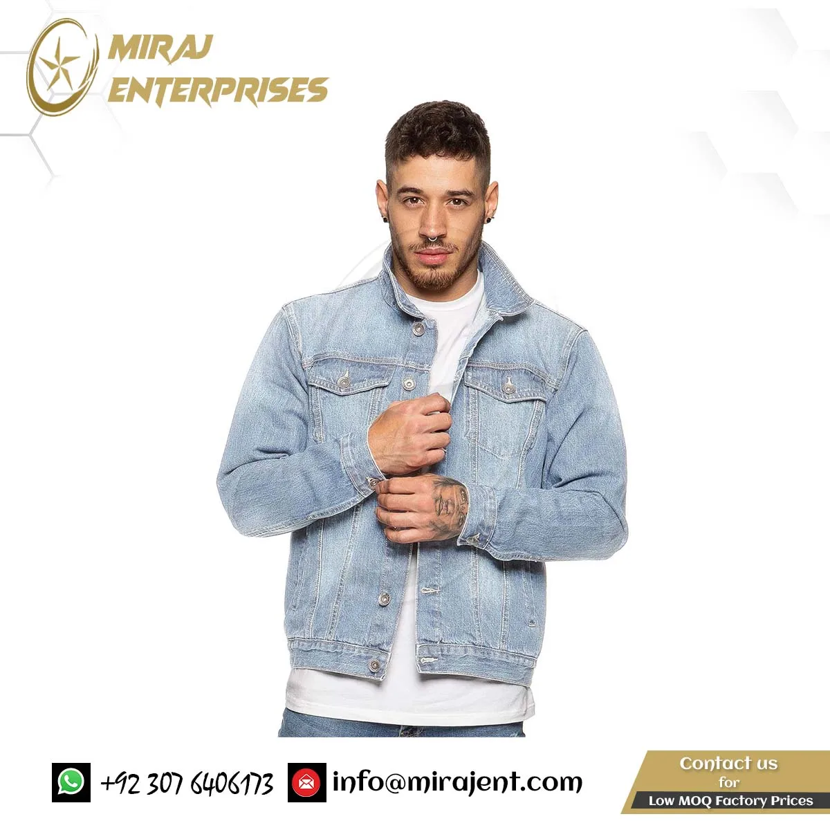 Mens Denim Jacket Western Classic Style Trucker Vintage Style Jean Coat Black Blue