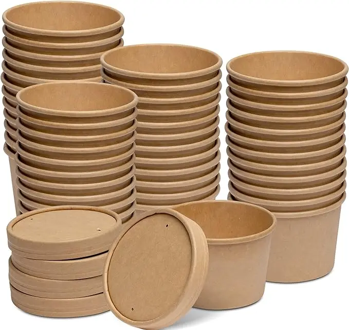 8oz Quality Disposable Durable Resistant Kraft Paper Containers Bowl Ice Cream Cups With Vented Paper Lid