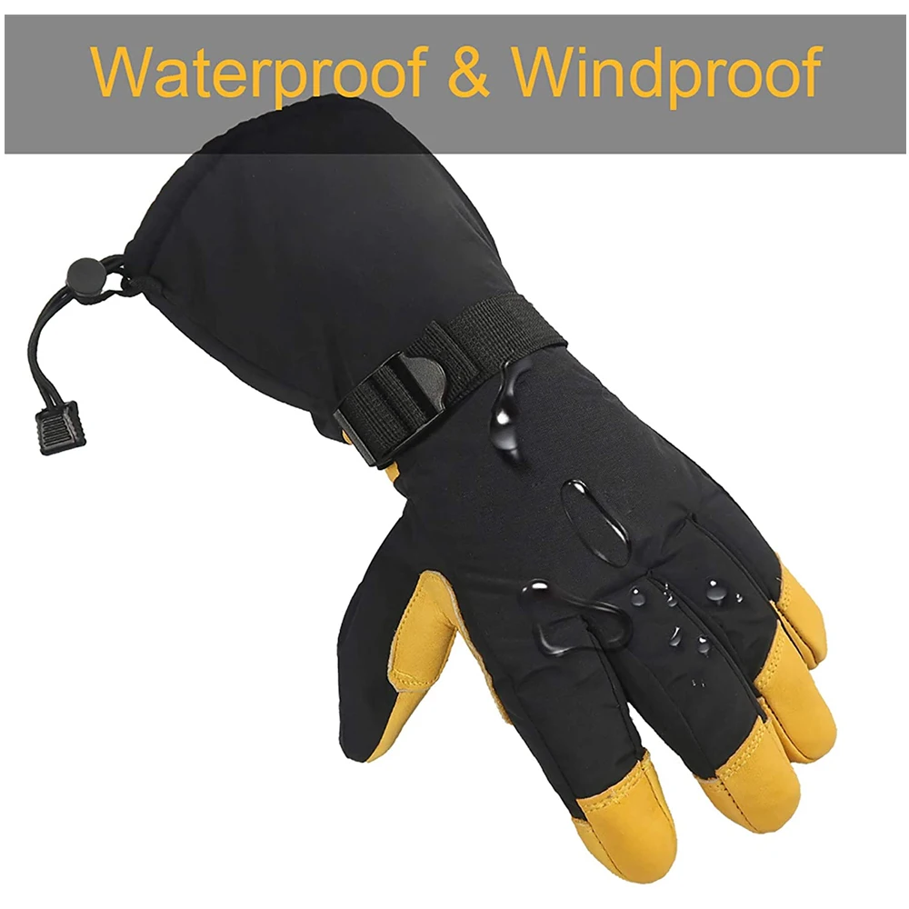 Customized Durable PU Synthetic Leather Ski Gloves Waterproof Windproof Snowboarding Ski Gloves
