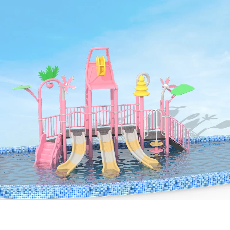 Pink flower theme Water Playground Spray Zones with Play Features with slides