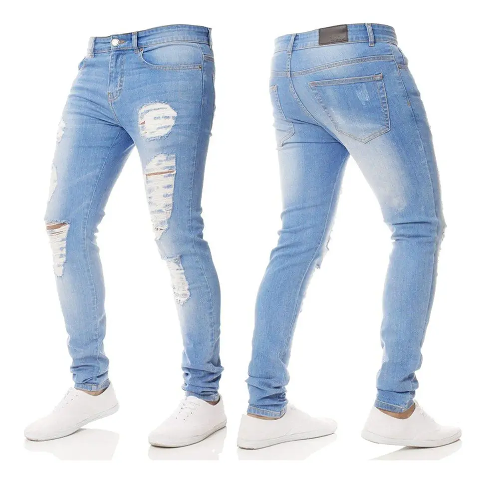 Men jeans Printed Denim jeans All Cotton Straight distressed Leg Ripped skinny Fashion Denim Pants Cool Men Jeans