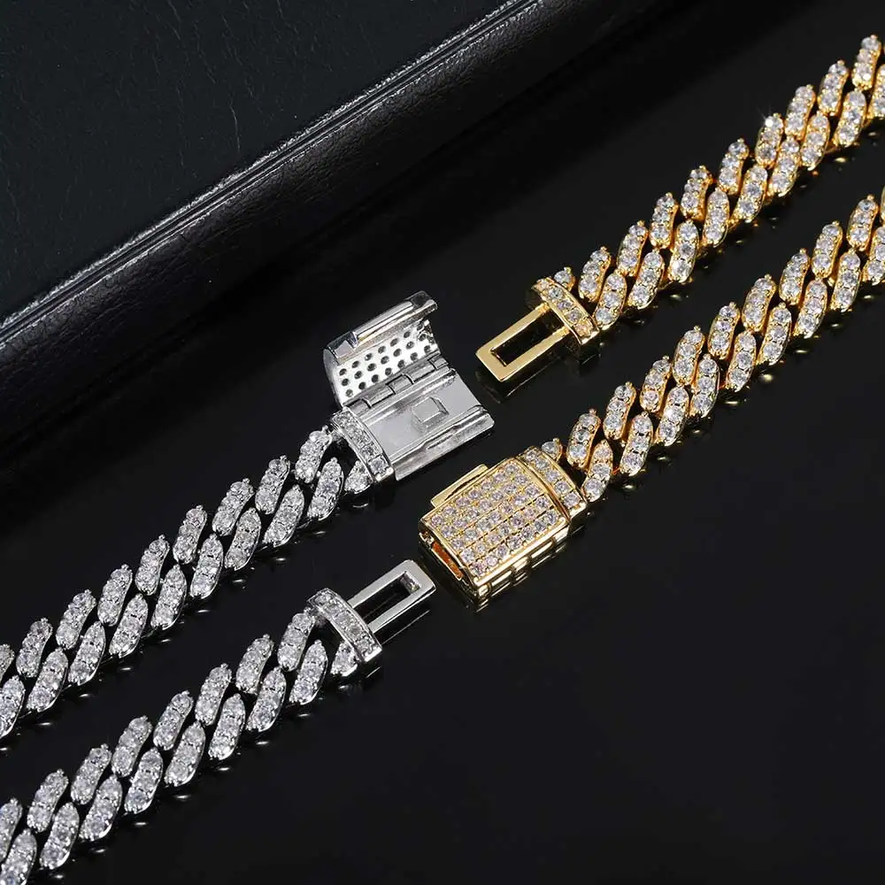 Bling Luxury Cubic Zircon Diamond Paved Lock Box Clasp 8mm Mens Hip Hop Jewelry Cuban Link Chain Necklace