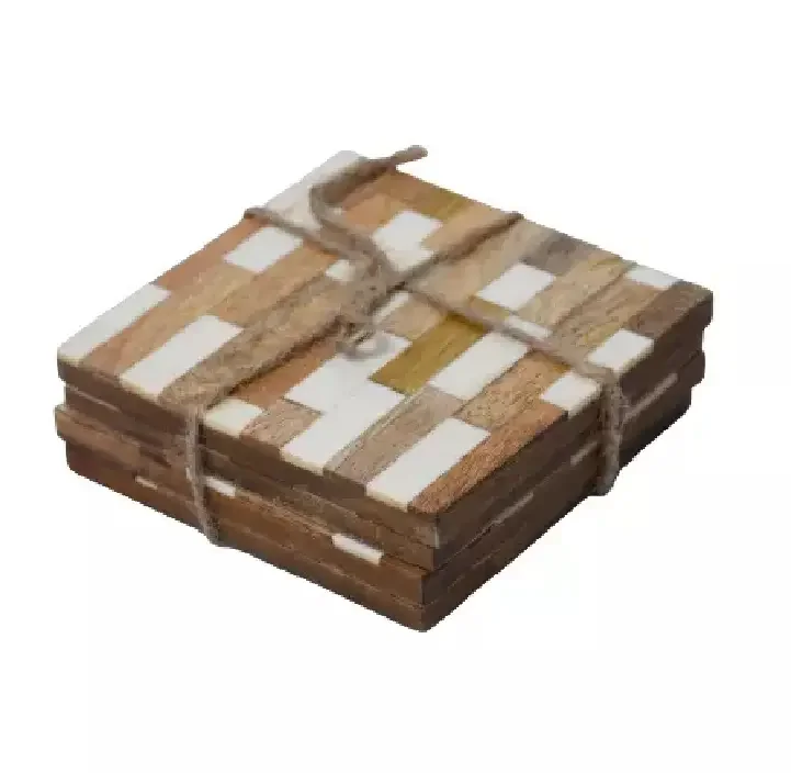 wooden tea coaster Square Round Epoxy Wood Resin Coaster With Holder Set custom size logo good price