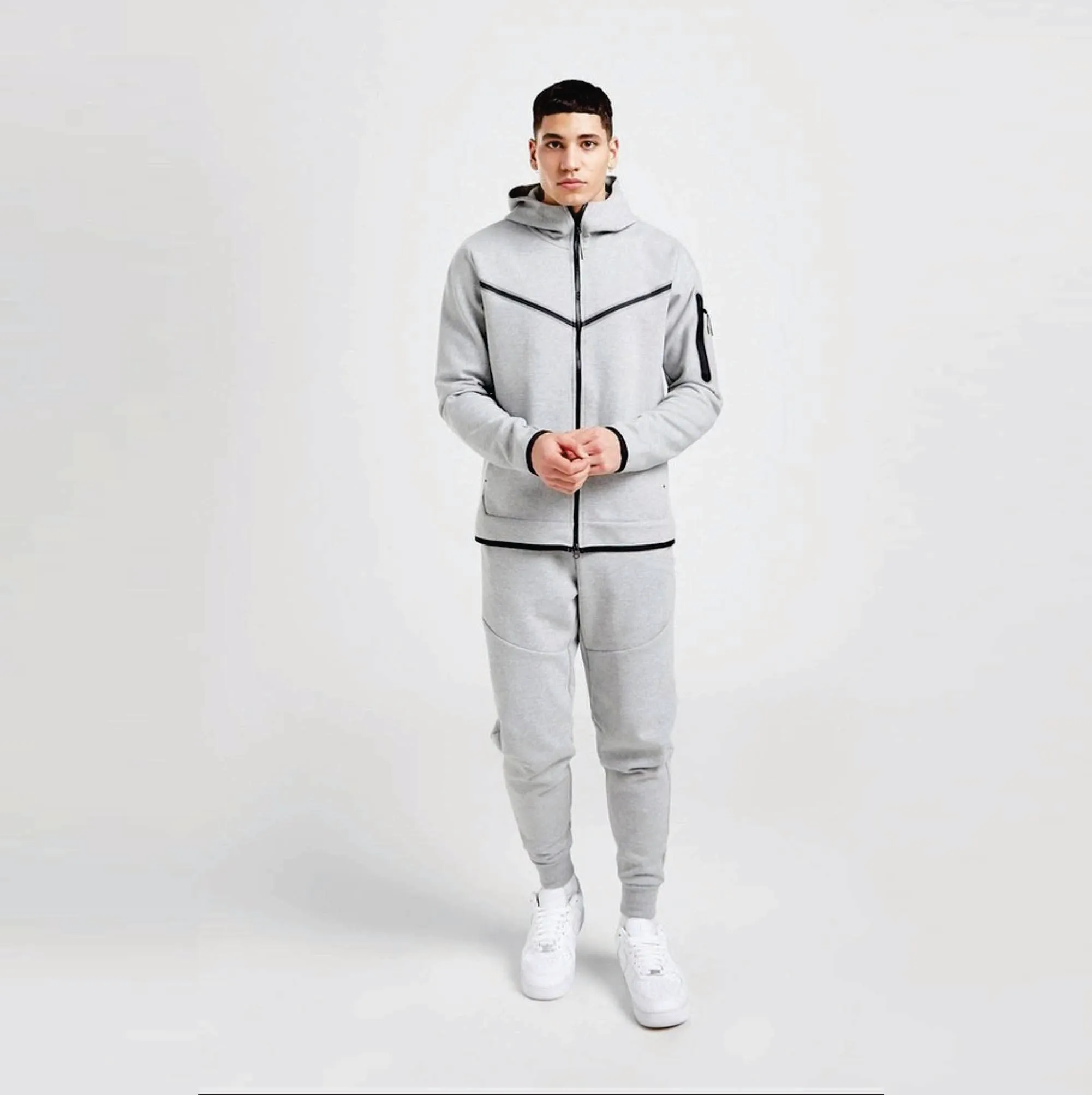 Custom Brand Logo Design 66% Cotton 34% Polyester Dark Heather Grey Warmth Standard Fit Sportswear Tech Fleece Tracksuit