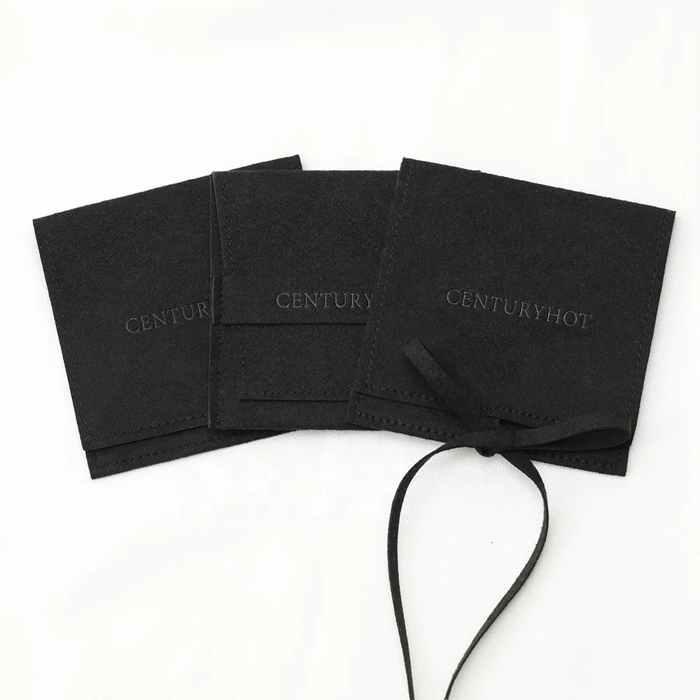 Custom High Quality Black Envelope Jewelry Pouches , Personalized Microfiber Jewelry Bag With  Logo Ring ,Earrings Pouch bag