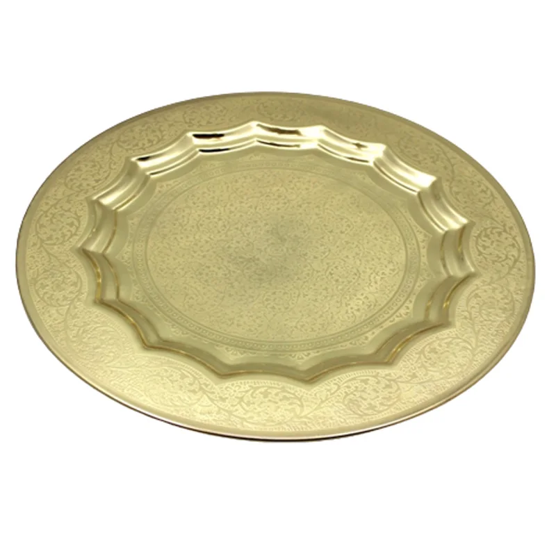 Metal Round Shape Serving Plate Nickel Antique Color Plate Dish And Tray For Serving Food In Restaurant Handcrafted