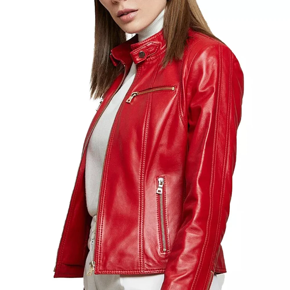High Quality Red Women Leather Jacket, Plus Size Women Jacket Custom Genuine Soft Sheepskin Leather Jackets For Women